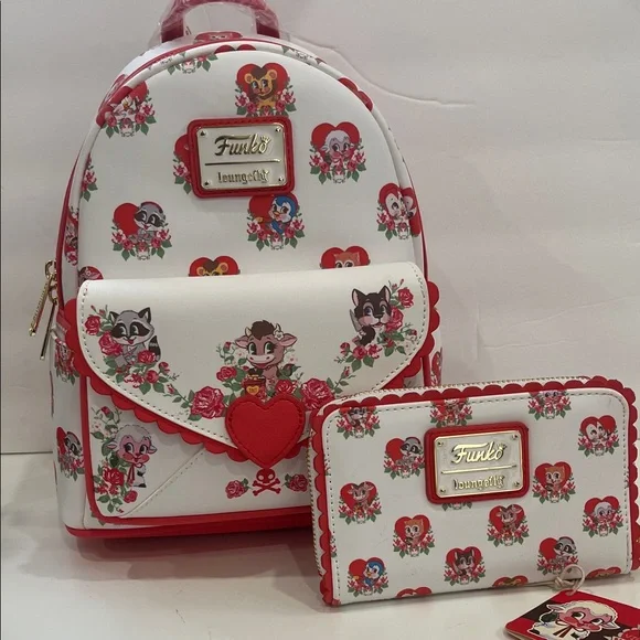 Loungefly Funko Villainous Valentines Heart Character Print Backpack & Wallet - Picture 1 of 10